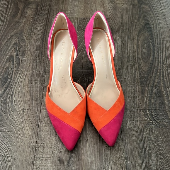Kellie and Katie orange and pink color block high heels - Picture 2 of 7
